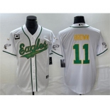 Men's Philadelphia Eagles #11 A. J. Brown White Gold With C Patch Cool Base Baseball Stitched Jersey