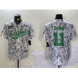 Men's Philadelphia Eagles #11 AJ Brown Arctic Camo 2024 Salute to Service Stitched Baseball Jersey