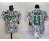 Men's Philadelphia Eagles #11 AJ Brown Arctic Camo 2024 Salute to Service Stitched Baseball Jersey