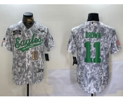 Men's Philadelphia Eagles #11 AJ Brown Arctic Camo 2024 Salute to Service Stitched Baseball Jerseys