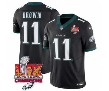 Men's Philadelphia Eagles #11 A.J. Brown Black 2025 Eagles Logo Super Bowl LIX Patch New F.U.S.E. Vapor Untouchable Limited Football Stitched Jersey