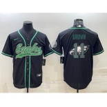 Men's Philadelphia Eagles #11 AJ Brown Black Team Big Logo With Patch Cool Base Stitched Baseball Jersey