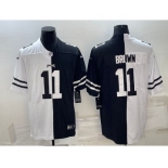 Men's Philadelphia Eagles #11 A.J. Brown Black & White Split Limited Stitched Jersey