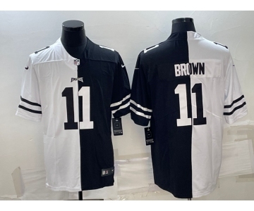 Men's Philadelphia Eagles #11 A.J. Brown Black & White Split Limited Stitched Jersey