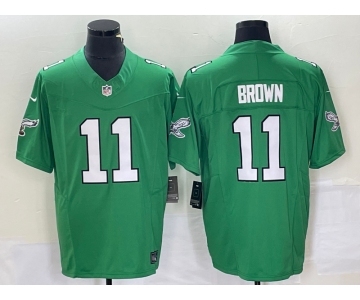 Men's Philadelphia Eagles #11 AJ Brown Green 2023 FUSE Vapor Limited Throwback Stitched Jersey