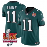 Men's Philadelphia Eagles #11 A.J. Brown Green 2025 Eagles Logo Super Bowl LIX Patch New F.U.S.E. Vapor Untouchable Limited Football Stitched Jersey