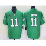 Men's Philadelphia Eagles #11 AJ Brown Green C Patch 2023 FUSE Vapor Limited Throwback Stitched Jersey