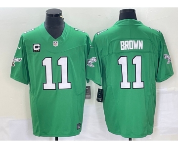 Men's Philadelphia Eagles #11 AJ Brown Green C Patch 2023 FUSE Vapor Limited Throwback Stitched Jersey