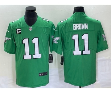 Men's Philadelphia Eagles #11 AJ Brown Green C Patch 2023 Vapor Limited Throwback Jersey