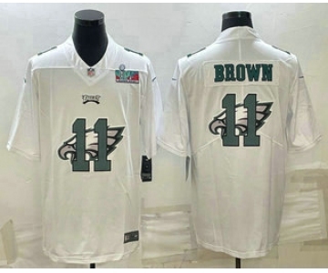 Men's Philadelphia Eagles #11 AJ Brown Super Bowl LVII Patch White Shadow Logo Limited Stitched Jersey