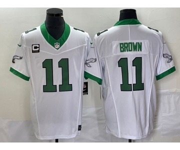 Men's Philadelphia Eagles #11 AJ Brown White 2023 F.U.S.E. Vapor Untouchable With C Patch Stitched Football Jersey