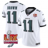 Men's Philadelphia Eagles #11 A.J. Brown White 2025 Eagles Logo Super Bowl LIX Patch New F.U.S.E. Vapor Untouchable Limited Football Stitched Jersey