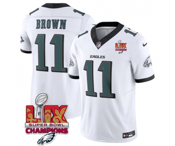 Men's Philadelphia Eagles #11 A.J. Brown White 2025 Eagles Logo Super Bowl LIX Patch New F.U.S.E. Vapor Untouchable Limited Football Stitched Jersey