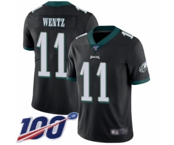 Men's Philadelphia Eagles #11 Carson Wentz Black Alternate Vapor Untouchable Limited Player 100th Season Football Jersey