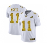 Men's Philadelphia Eagles #11 Carson Wentz Flocked Leopard Print Vapor Limited Football Jersey White