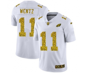 Men's Philadelphia Eagles #11 Carson Wentz Flocked Leopard Print Vapor Limited Football Jersey White