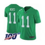 Men's Philadelphia Eagles #11 Carson Wentz Limited Green Rush Vapor Untouchable 100th Season Football Jersey