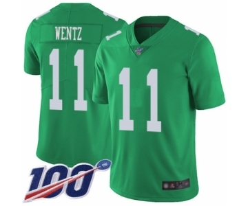 Men's Philadelphia Eagles #11 Carson Wentz Limited Green Rush Vapor Untouchable 100th Season Football Jersey