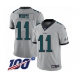 Men's Philadelphia Eagles #11 Carson Wentz Limited Silver Inverted Legend 100th Season Football Jersey