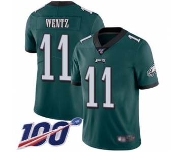 Men's Philadelphia Eagles #11 Carson Wentz Midnight Green Team Color Vapor Untouchable Limited Player 100th Season Football Jersey