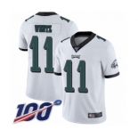 Men's Philadelphia Eagles #11 Carson Wentz White Vapor Untouchable Limited Player 100th Season Football Jersey