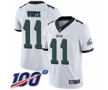 Men's Philadelphia Eagles #11 Carson Wentz White Vapor Untouchable Limited Player 100th Season Football Jersey