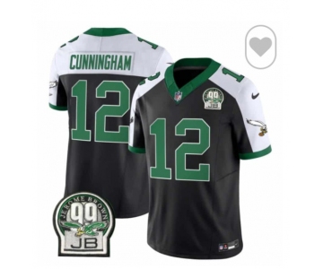 Men's Philadelphia Eagles #12 Cunningham Black White F.U.S.E. Vapor Untouchable Limited 2024 Stitched Football Jersey