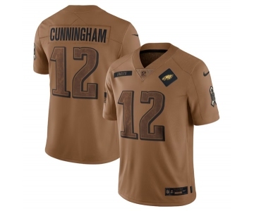 Men's Philadelphia Eagles #12 Randall Cunningham 2023 Brown Salute To Service Limited Football Stitched Jersey