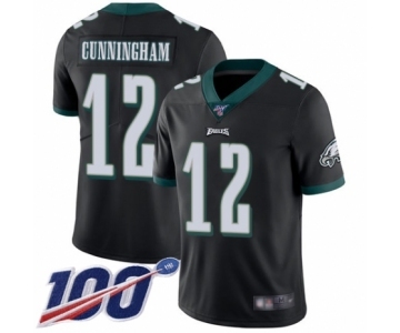 Men's Philadelphia Eagles #12 Randall Cunningham Black Alternate Vapor Untouchable Limited Player 100th Season Football Jersey