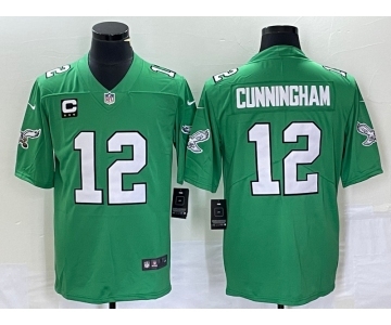 Men's Philadelphia Eagles #12 Randall Cunningham Green C Patch 2023 Vapor Limited Throwback Jersey