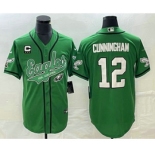 Men's Philadelphia Eagles #12 Randall Cunningham Green C Patch Cool Base Stitched Baseball Jersey