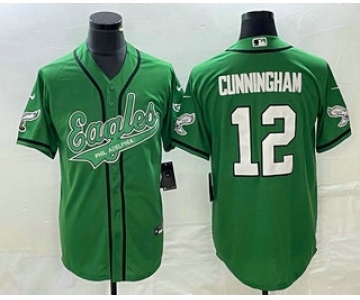 Men's Philadelphia Eagles #12 Randall Cunningham Green Cool Base Stitched Baseball Jersey