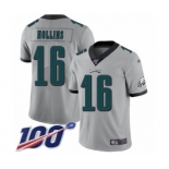 Men's Philadelphia Eagles #16 Mack Hollins Limited Silver Inverted Legend 100th Season Football Jersey