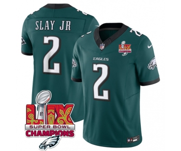 Men's Philadelphia Eagles #2 Darius Slay JR Green 2025 Eagles Logo Super Bowl LIX Patch New F.U.S.E. Vapor Limited Football Stitched Jersey