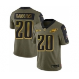 Men's Philadelphia Eagles #20 Brian Dawkins 2021 Olive Camo Salute To Service Golden Limited Stitched Football Jersey