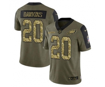 Men's Philadelphia Eagles #20 Brian Dawkins 2021 Olive Camo Salute To Service Limited Stitched Football Jersey