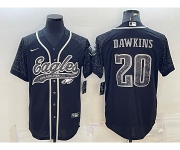 Men's Philadelphia Eagles #20 Brian Dawkins Black Reflective With Patch Cool Base Stitched Baseball Jersey