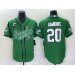 Men's Philadelphia Eagles #20 Brian Dawkins Green C Patch Cool Base Stitched Baseball Jersey