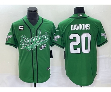 Men's Philadelphia Eagles #20 Brian Dawkins Green C Patch Cool Base Stitched Baseball Jersey