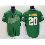 Men's Philadelphia Eagles #20 Brian Dawkins Green Gold Cool Base Baseball Stitched Jersey