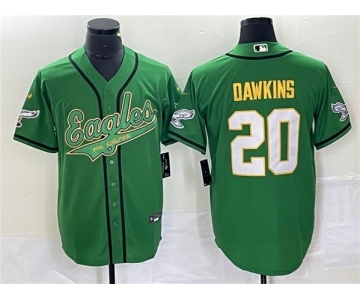 Men's Philadelphia Eagles #20 Brian Dawkins Green Gold Cool Base Baseball Stitched Jersey