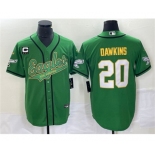 Men's Philadelphia Eagles #20 Brian Dawkins Green Gold With C Patch Cool Base Baseball Stitched Jersey