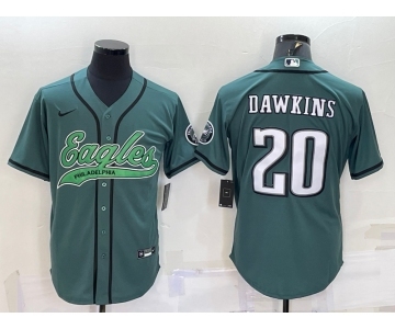 Men's Philadelphia Eagles #20 Brian Dawkins Green With Patch Cool Base Stitched Baseball Jersey