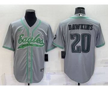 Men's Philadelphia Eagles #20 Brian Dawkins Grey With Patch Cool Base Stitched Baseball Jersey