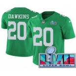 Men's Philadelphia Eagles #20 Brian Dawkins Limited Green Rush Super Bowl LVII Vapor Jersey