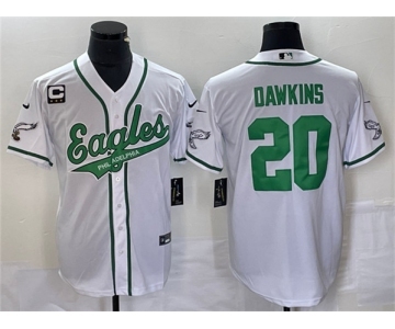 Men's Philadelphia Eagles #20 Brian Dawkins White With C Patch Cool Base Baseball Stitched Jersey