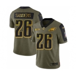 Men's Philadelphia Eagles #26 Miles Sanders 2021 Olive Camo Salute To Service Golden Limited Stitched Football Jersey