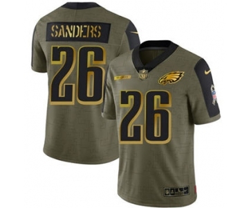 Men's Philadelphia Eagles #26 Miles Sanders 2021 Olive Camo Salute To Service Golden Limited Stitched Football Jersey