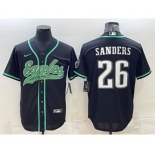 Men's Philadelphia Eagles #26 Miles Sanders Black With Patch Cool Base Stitched Baseball Jersey