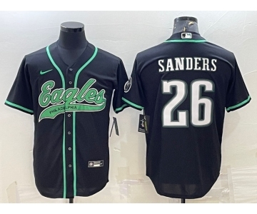 Men's Philadelphia Eagles #26 Miles Sanders Black With Patch Cool Base Stitched Baseball Jersey